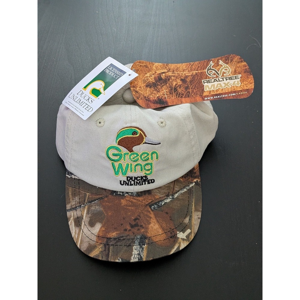 Ducks Unlimited Hat Strapback Cap Youth One Size Beige Realtree‎ Green Wing Camo